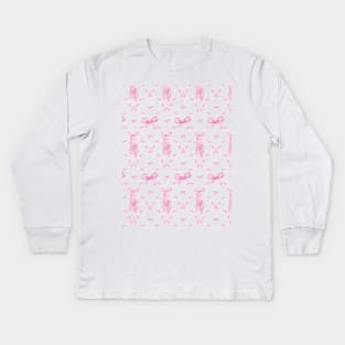 Aesthetic Pastel Pink Ballet Shoes,  Ribbons and Bows in watercolor. Kids Long Sleeve T-Shirt